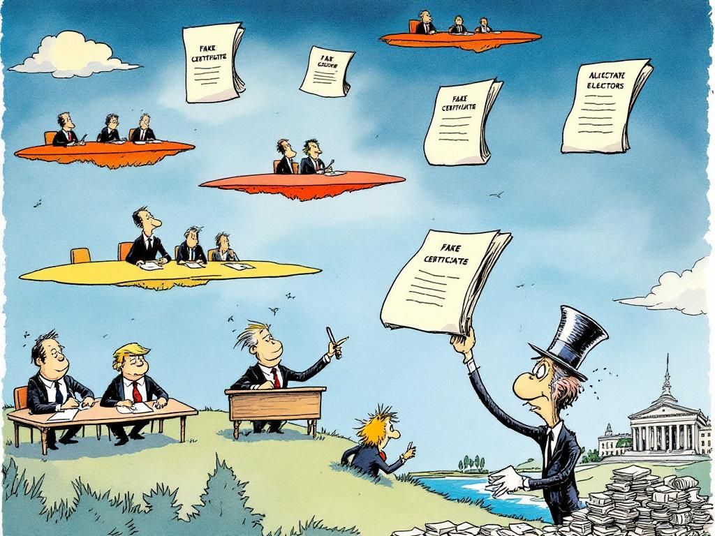 The fake electors in seven states signing fraudulent certificates, Easty-Weasty and Ghoul-iani directing them