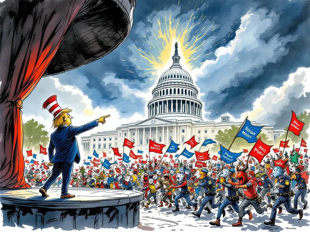 Trumpy-Wumpy inciting the January 6 mob at his rally, crowd surging toward Capitol